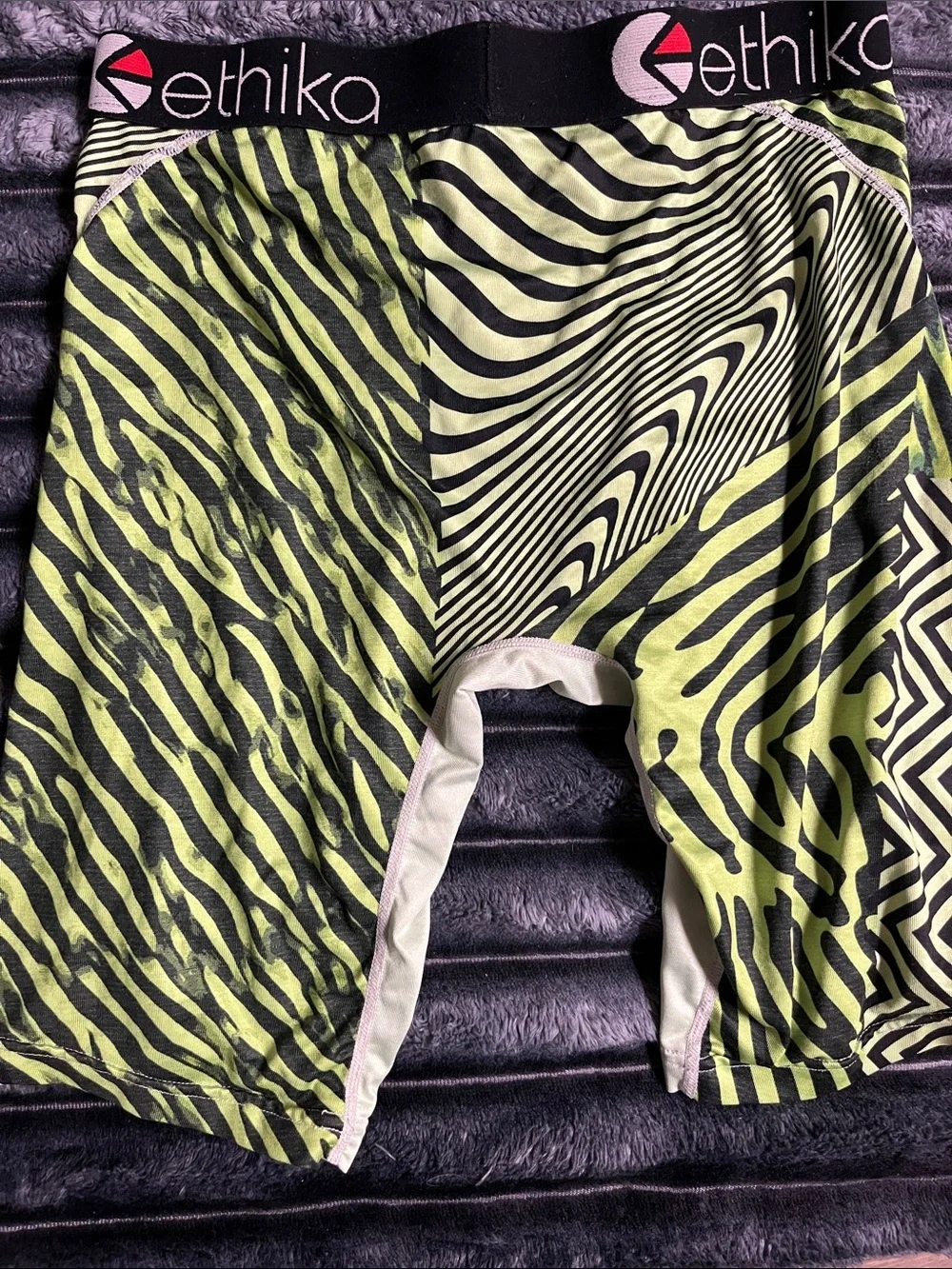ethika Neon Green Zebra Stripe Performance Boxer Briefs biker workout shorts lrg